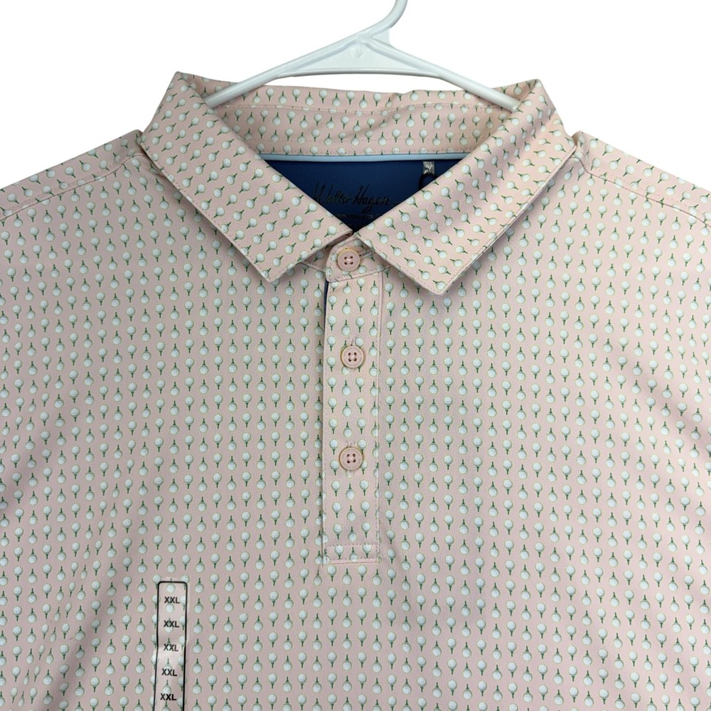 Walter Hagen Polo Shirt Mens 2XL Pink P11 Retro Golfball Print Golf Performance